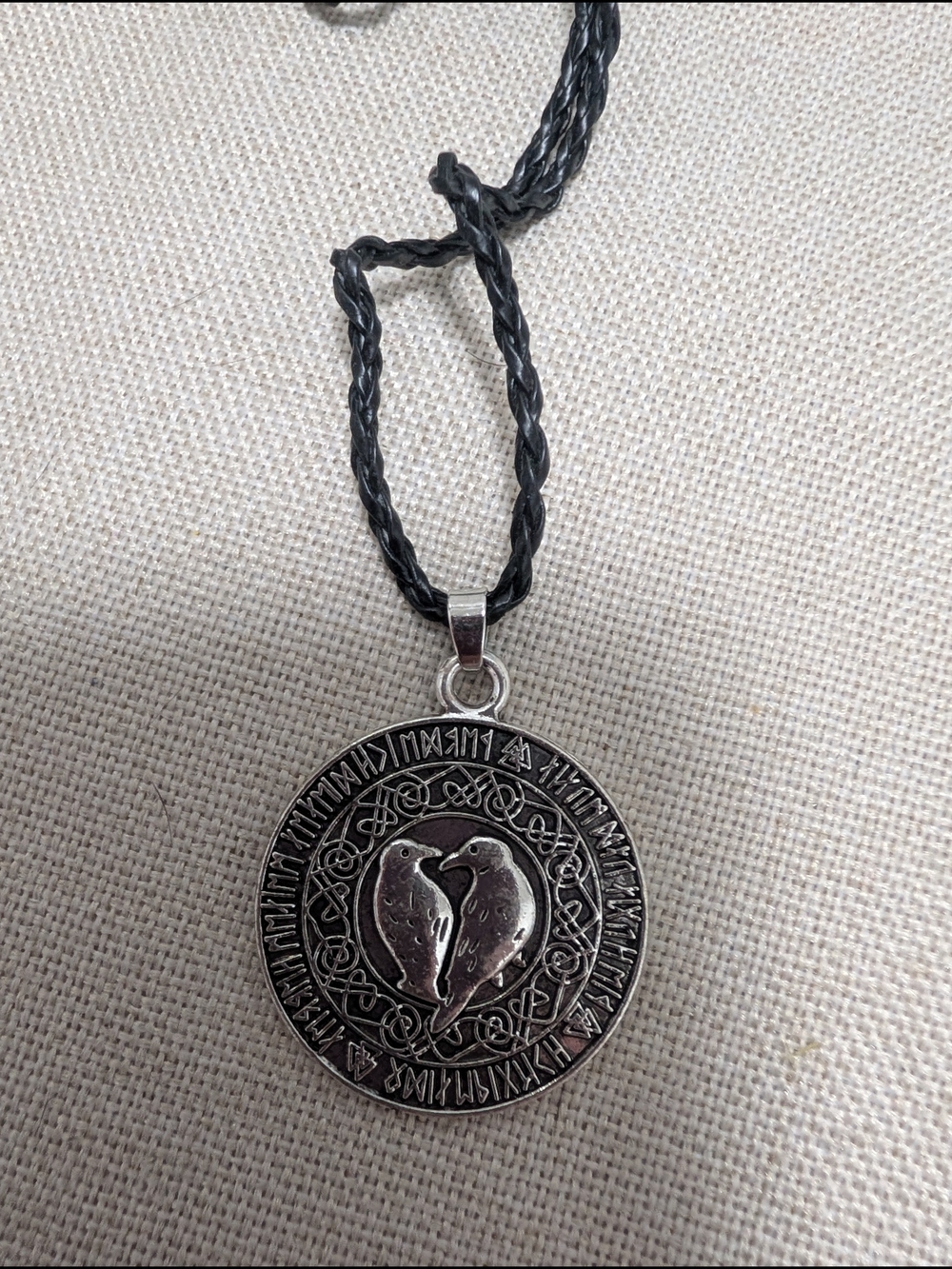 Viking Raven Heart Pendant Necklace in Black